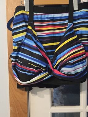 Striped Multicolor Skirted Bikini - Bold Rainbow Stripes